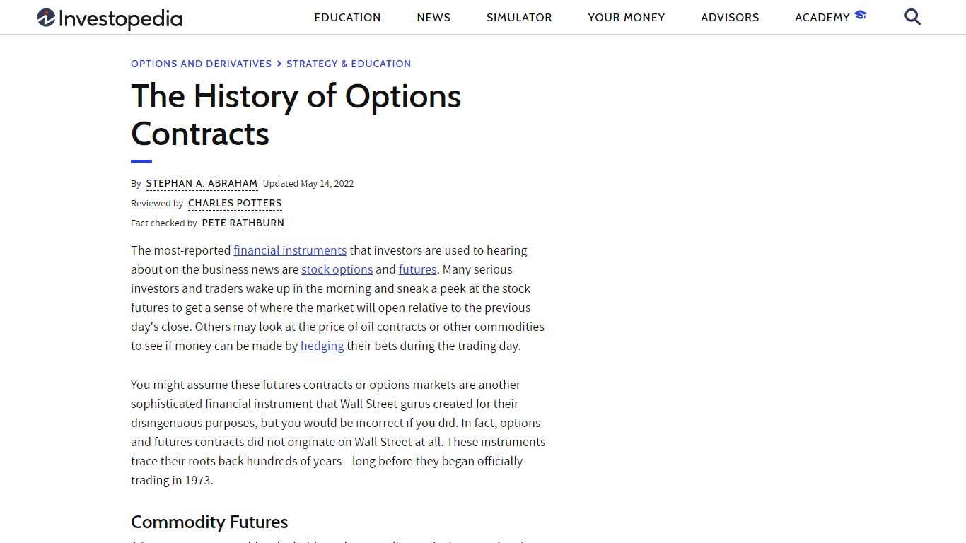 The History of Options Contracts - Investopedia