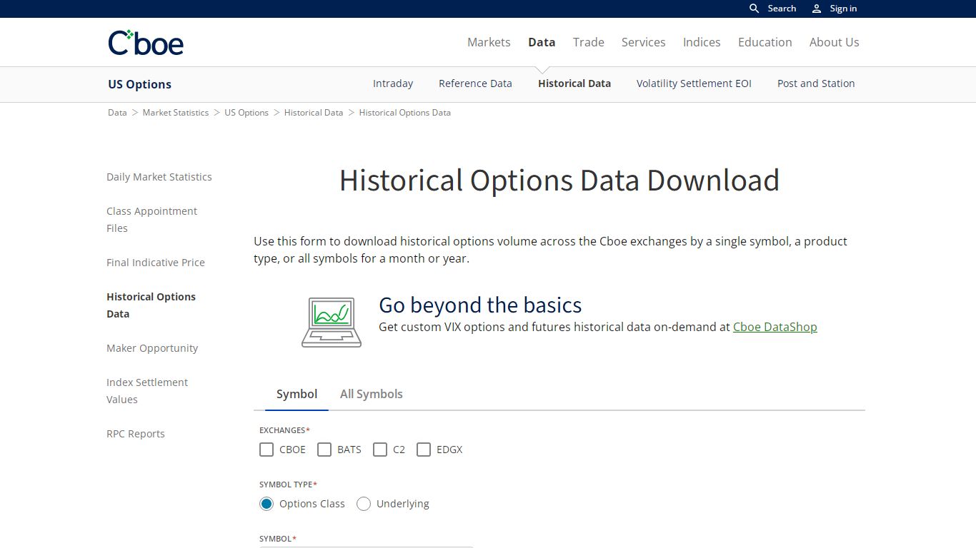 Historical Data - Chicago Board Options Exchange